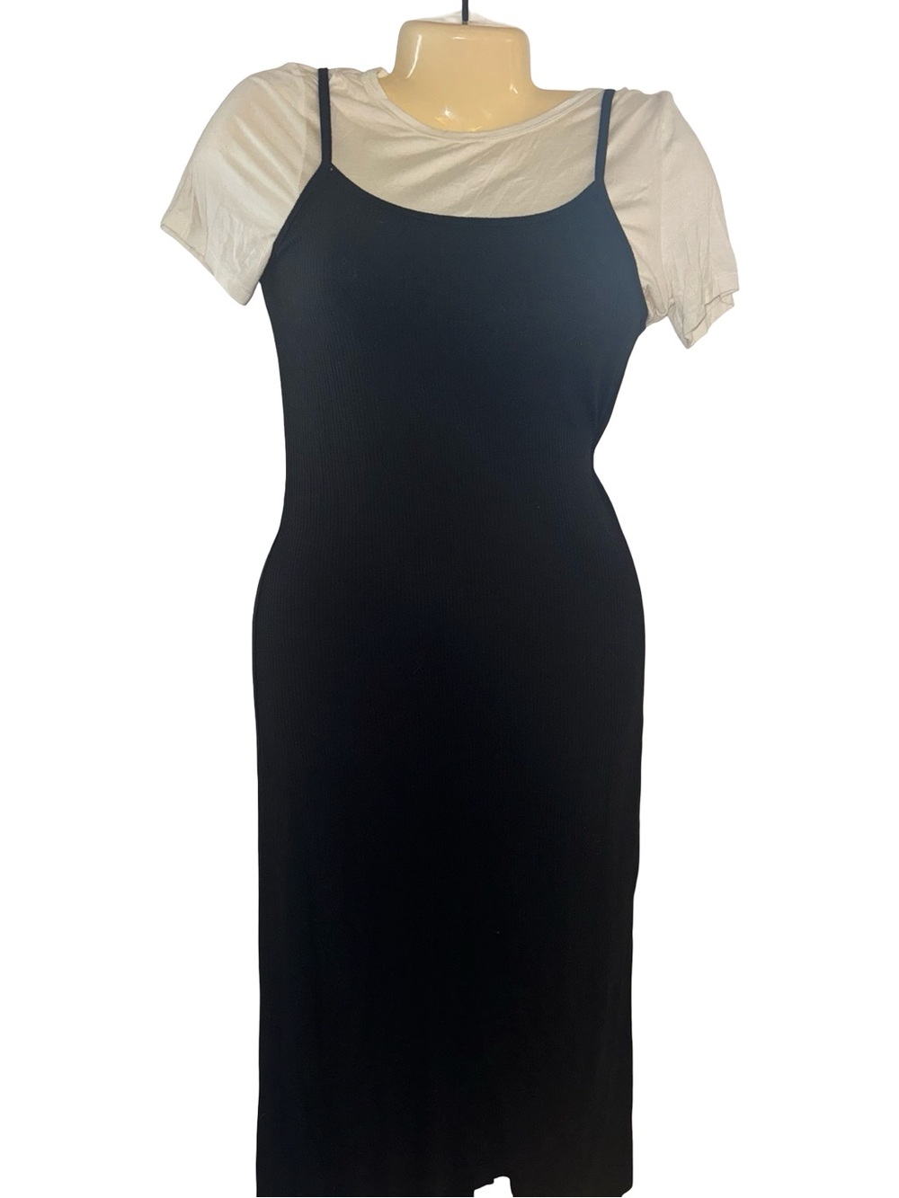 Y2K Style Rue21 Black Midi Slip Dress with White Tee Layer